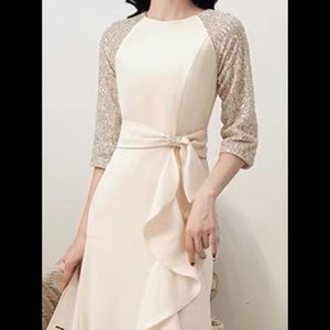 Full length cream dress with sequinned sleeves